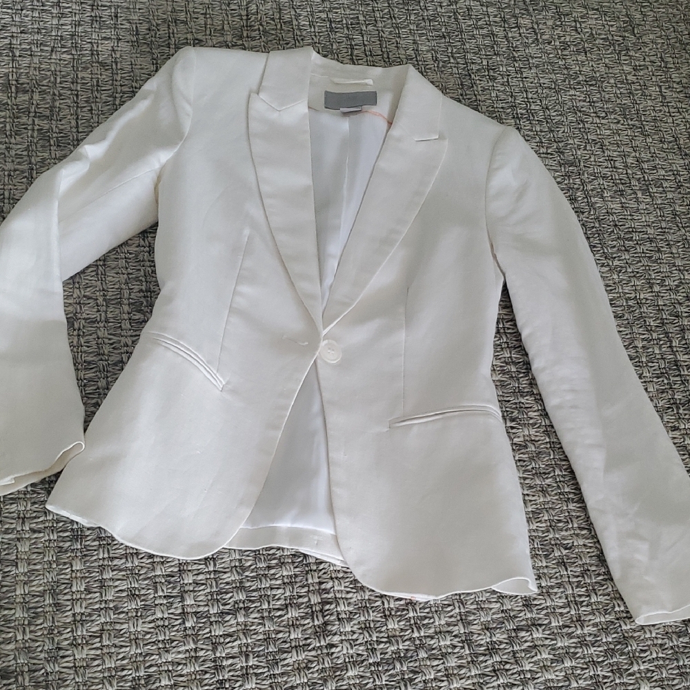 H&M VINTAGE CLASSIC WHITE COTTON/LINEN WOMENS BLAZER 2